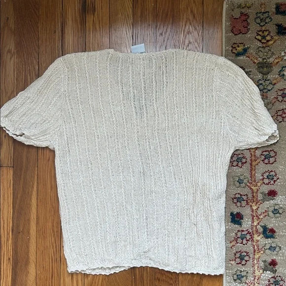 Beige Silk Blend Knitted Cardigan Blouse - Picture 3 of 3